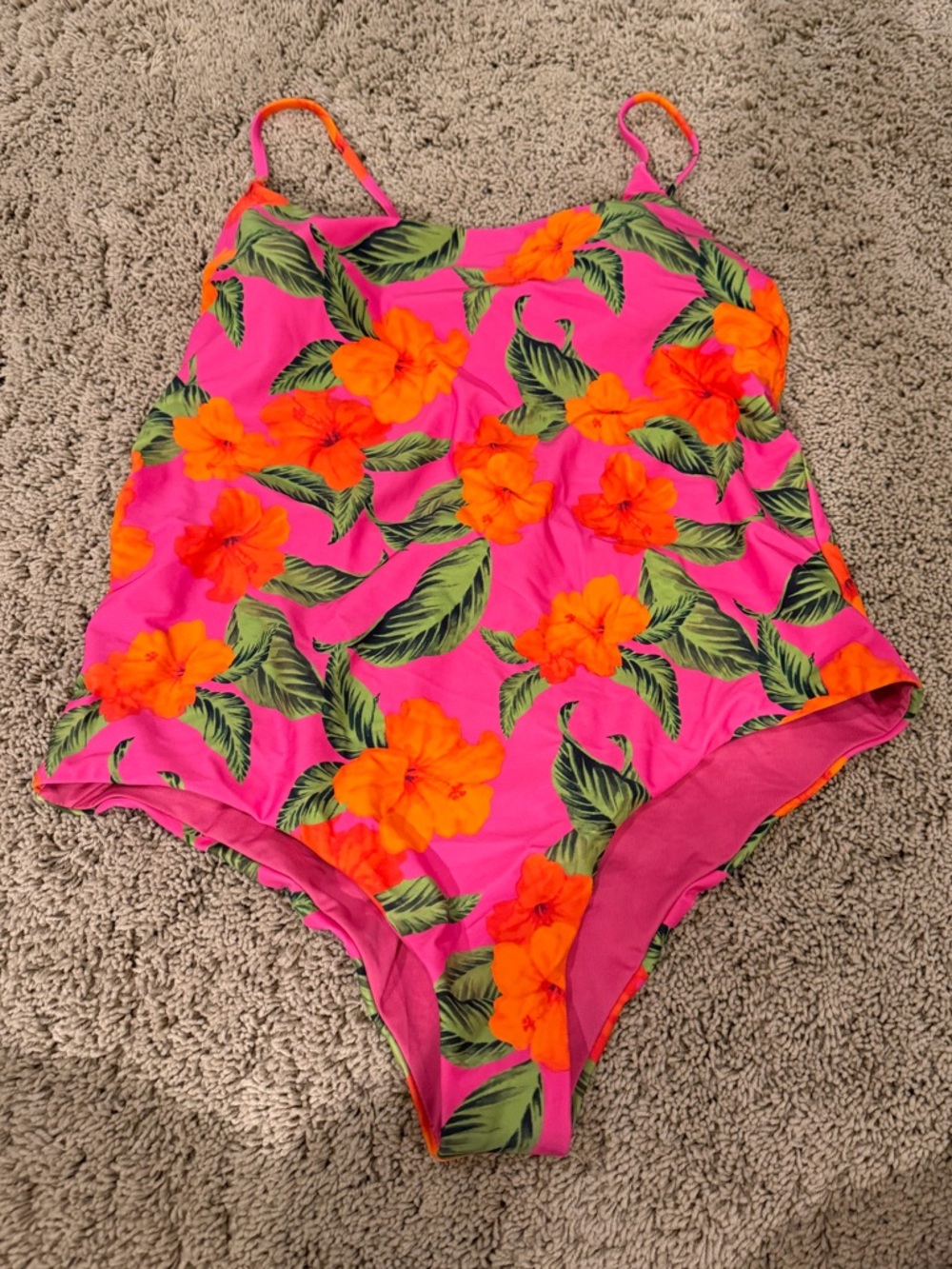 NWT orange and pink hibiscus one piece swimsuit Beach Riot